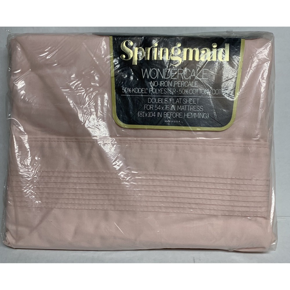 Vintage Springmaid Wondercale No Iron Percale Full Flat Sheet Soft Pink NOS NEW